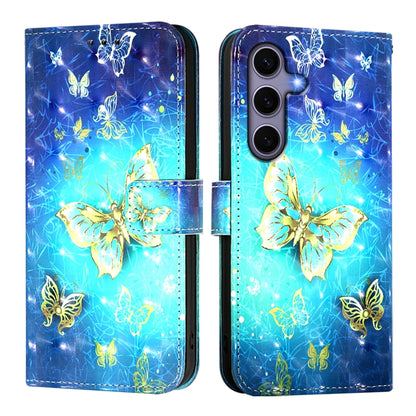 For Samsung Galaxy S25 5G 3D Painting Horizontal Flip Leather Phone Case(Golden Butterfly) - Galaxy S25 5G Cases by PMC Jewellery | Online Shopping South Africa | PMC Jewellery | Buy Now Pay Later Mobicred