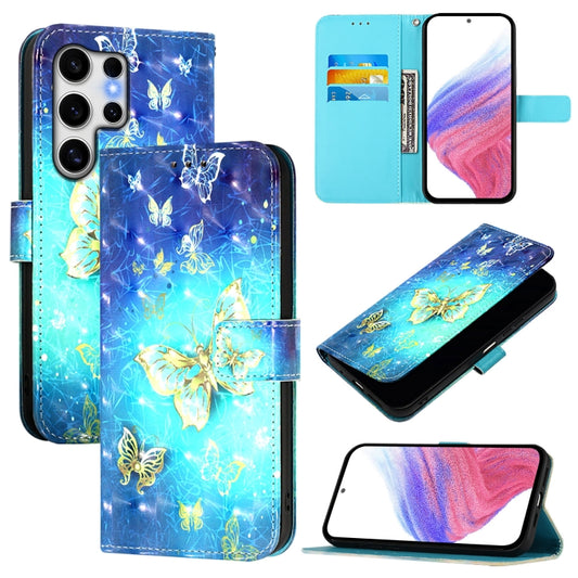 For Samsung Galaxy S25 Ultra 5G 3D Painting Horizontal Flip Leather Phone Case(Golden Butterfly) - Galaxy S25 Ultra 5G Cases by PMC Jewellery | Online Shopping South Africa | PMC Jewellery | Buy Now Pay Later Mobicred