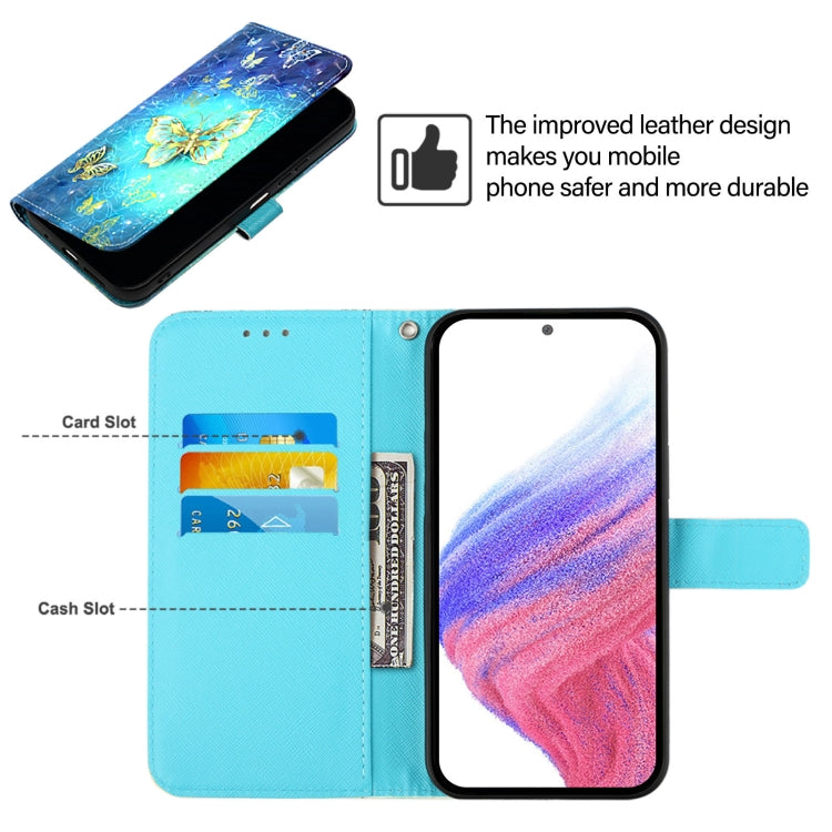 For Blackview Color 8 3D Painting Horizontal Flip Leather Phone Case(Golden Butterfly) - More Brand by PMC TechLife | Online Shopping South Africa | PMC TechLife | Buy Now Pay Later Mobicred