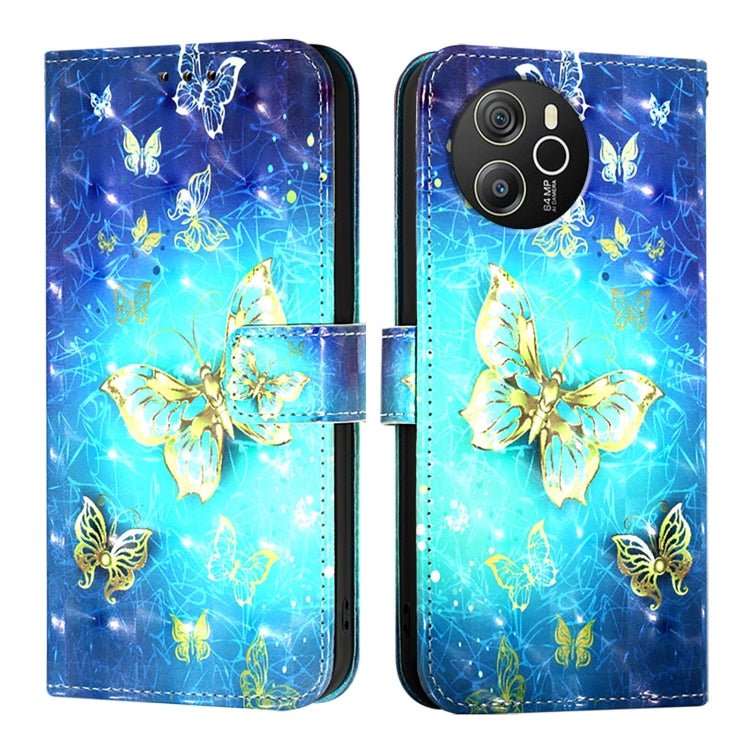 For Blackview Shark 8 3D Painting Horizontal Flip Leather Phone Case(Golden Butterfly) - More Brand by PMC Jewellery | Online Shopping South Africa | PMC Jewellery | Buy Now Pay Later Mobicred