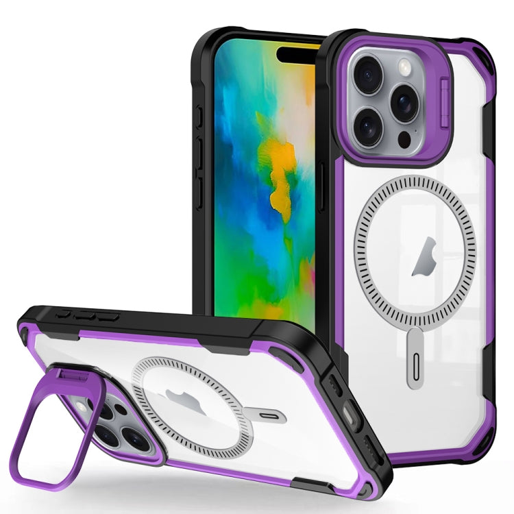 For iPhone 16 Pro Transparent Acrylic MagSafe Lens Holder Phone Case(Purple) - iPhone 16 Pro Cases by PMC TechLife | Online Shopping South Africa | PMC TechLife | Buy Now Pay Later Mobicred