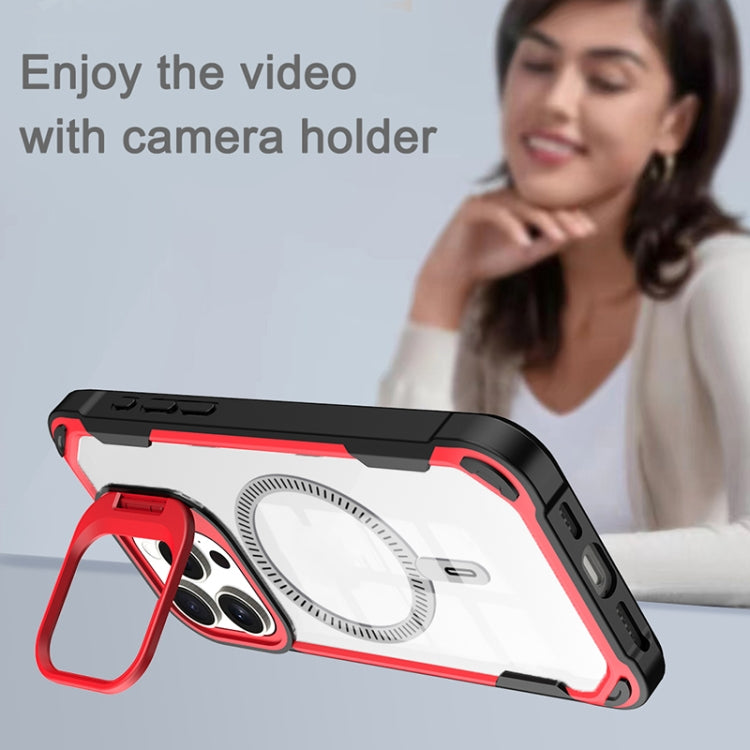 For iPhone 16 Plus Transparent Acrylic MagSafe Lens Holder Phone Case(Red) - iPhone 16 Plus Cases by PMC Jewellery | Online Shopping South Africa | PMC Jewellery | Buy Now Pay Later Mobicred