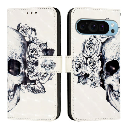 For Google Pixel 9 3D Painting Horizontal Flip Leather Phone Case(Skull) - Google Cases by PMC Jewellery | Online Shopping South Africa | PMC Jewellery | Buy Now Pay Later Mobicred