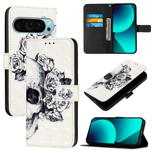 For Google Pixel 9 Pro XL 3D Painting Horizontal Flip Leather Phone Case(Skull) - Google Cases by PMC Jewellery | Online Shopping South Africa | PMC Jewellery | Buy Now Pay Later Mobicred