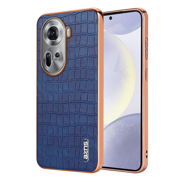 For OPPO Reno11 Global AZNS Electroplated Frame Crocodile Texture Full Coverage Phone Case(Blue) - OPPO Cases by AZNS | Online Shopping South Africa | PMC Jewellery | Buy Now Pay Later Mobicred