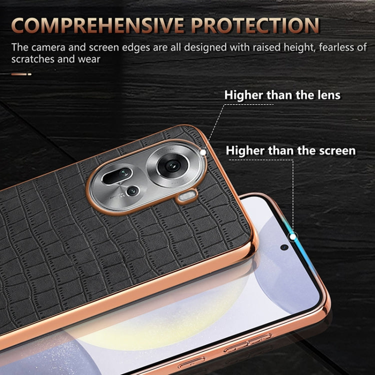 For OPPO Reno11 Global AZNS Electroplated Frame Crocodile Texture Full Coverage Phone Case(Blue) - OPPO Cases by AZNS | Online Shopping South Africa | PMC Jewellery | Buy Now Pay Later Mobicred