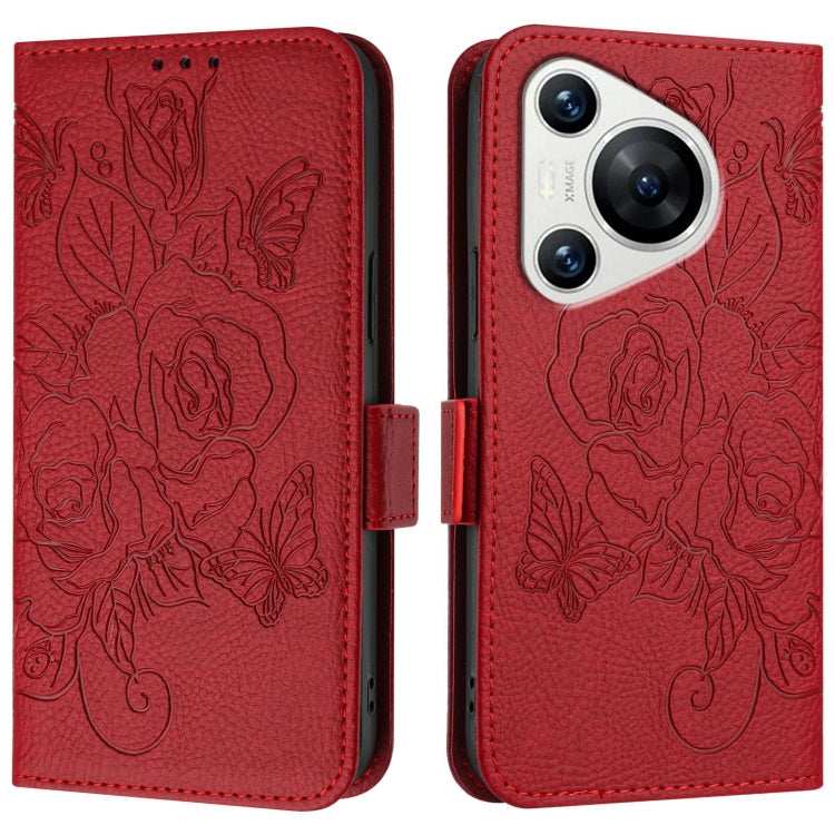 For Huawei Pura 70 Embossed Rose RFID Anti-theft Leather Phone Case(Red) - Huawei Cases by PMC Jewellery | Online Shopping South Africa | PMC Jewellery | Buy Now Pay Later Mobicred