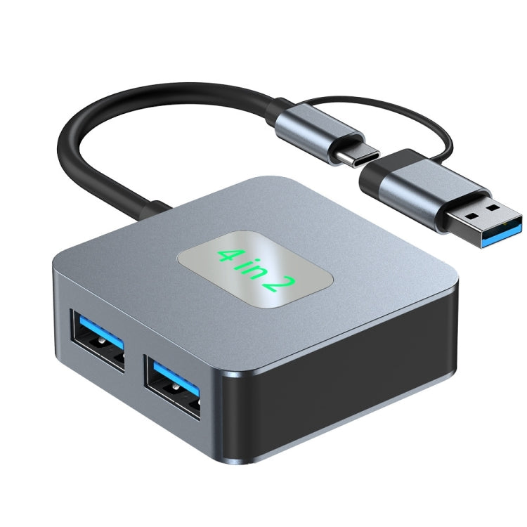 BYL-2320 4 in 2 USB + USB-C / Type-C to USB 3.2 4 Port HUB Adapter(Grey) - USB 3.0 HUB by PMC Jewellery | Online Shopping South Africa | PMC Jewellery | Buy Now Pay Later Mobicred