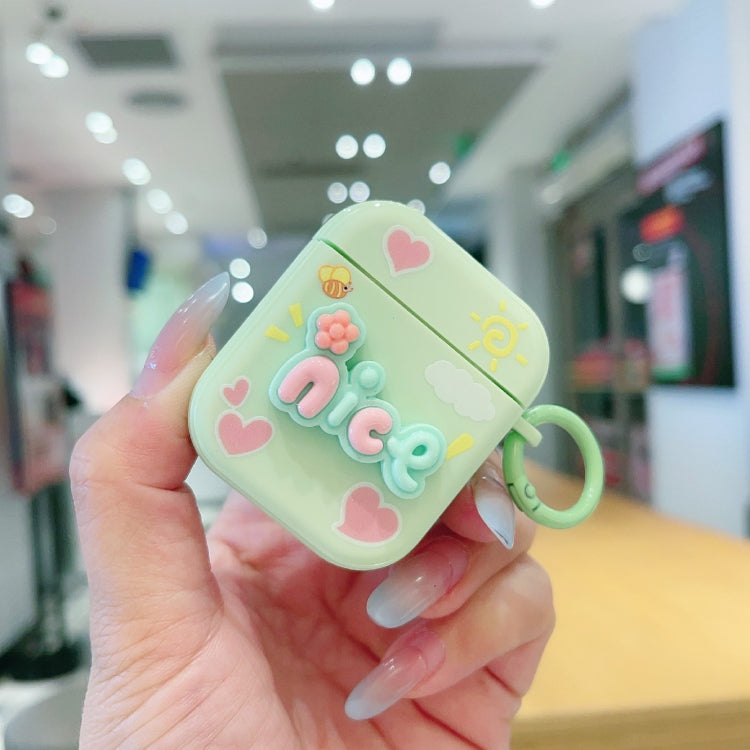 For AirPods 2 / 1 Fresh 3D Text Skin Feel Earbuds Box PC Case(Green) - For AirPods Pro 2 by PMC Jewellery | Online Shopping South Africa | PMC Jewellery | Buy Now Pay Later Mobicred