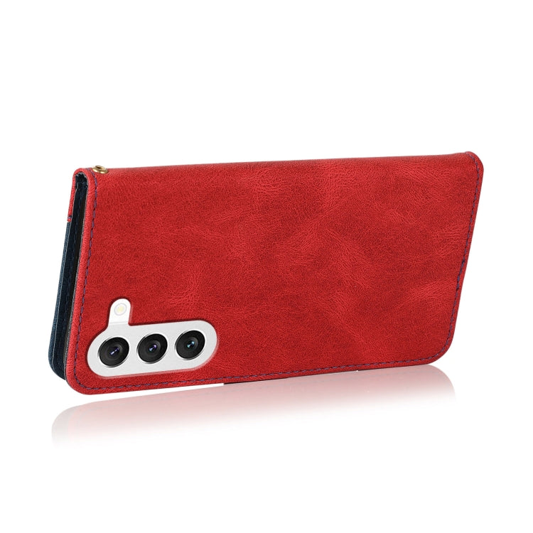 For Samsung Galaxy S25 5G Dual-color Stitching Leather Phone Case(Red Blue) - Galaxy S25 5G Cases by PMC Jewellery | Online Shopping South Africa | PMC Jewellery | Buy Now Pay Later Mobicred