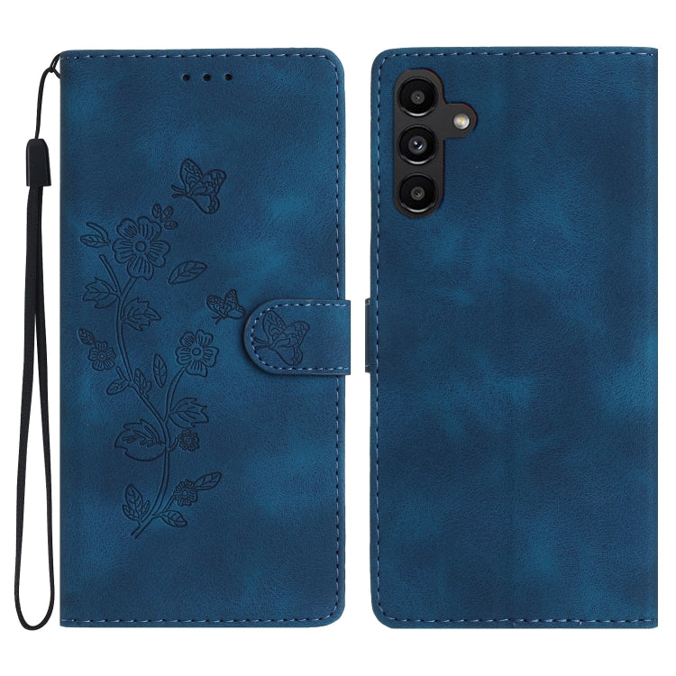 For Samsung Galaxy S25+ 5G Flower Butterfly Embossing Pattern Leather Phone Case(Blue) - Galaxy S25+ 5G Cases by PMC Jewellery | Online Shopping South Africa | PMC Jewellery | Buy Now Pay Later Mobicred