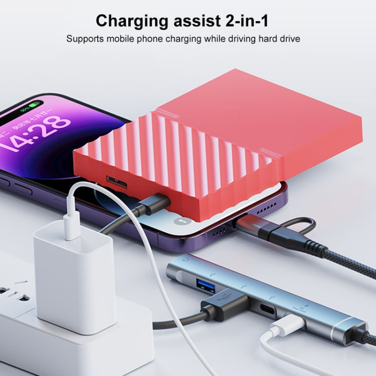 5 in 2 Multi-function HUB Adapter, Interface:USB-C / Type-C + USB-A(Silver) - USB HUB by PMC Jewellery | Online Shopping South Africa | PMC Jewellery | Buy Now Pay Later Mobicred