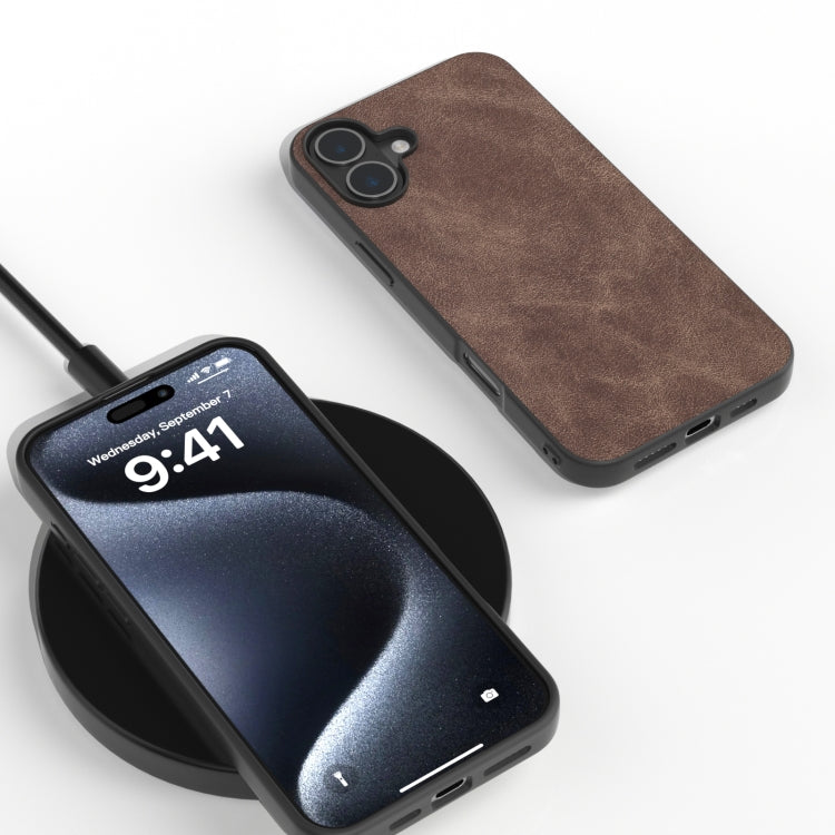 For iPhone 16 Black Frame PU Leather Full Coverage Phone Case(Coffee) - iPhone 16 Cases by PMC TechLife | Online Shopping South Africa | PMC TechLife | Buy Now Pay Later Mobicred