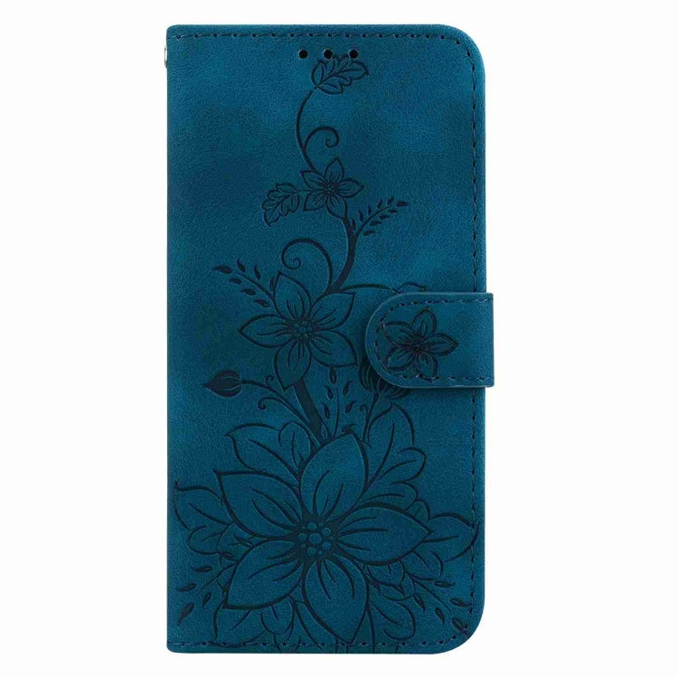 For Samsung Galaxy S25 5G Lily Embossed Leather Phone Case(Dark Blue) - Galaxy S25 5G Cases by PMC Jewellery | Online Shopping South Africa | PMC Jewellery | Buy Now Pay Later Mobicred