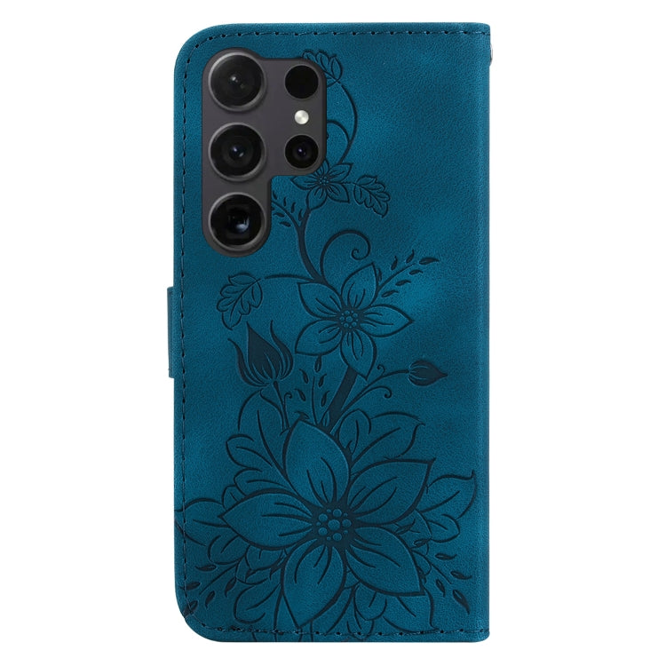 For Samsung Galaxy S25 Ultra 5G Lily Embossed Leather Phone Case(Dark Blue) - Galaxy S25 Ultra 5G Cases by PMC Jewellery | Online Shopping South Africa | PMC Jewellery | Buy Now Pay Later Mobicred