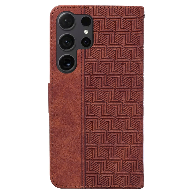 For Samsung Galaxy S25 Ultra 5G Geometric Embossed Leather Phone Case(Brown) - Galaxy S25 Ultra 5G Cases by PMC Jewellery | Online Shopping South Africa | PMC Jewellery | Buy Now Pay Later Mobicred
