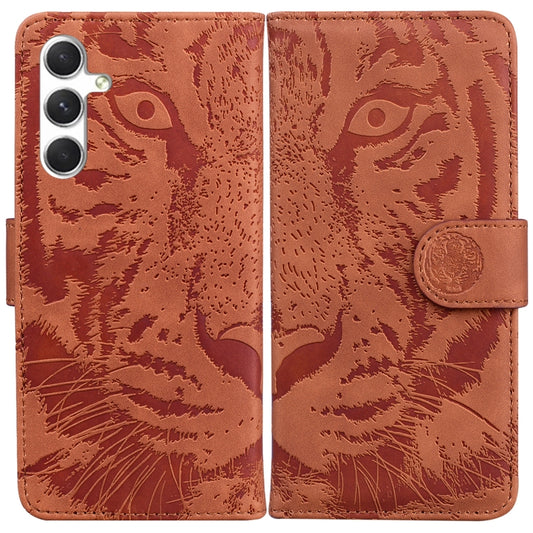 For Samsung Galaxy S25 5G Tiger Embossing Pattern Flip Leather Phone Case(Brown) - Galaxy S25 5G Cases by PMC Jewellery | Online Shopping South Africa | PMC Jewellery | Buy Now Pay Later Mobicred