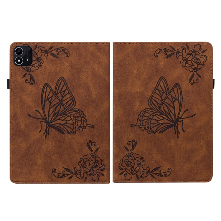 For itel Pad One 10.1 Butterfly Flower Embossed Leather Tablet Case(Brown) - Others by PMC TechLife | Online Shopping South Africa | PMC TechLife | Buy Now Pay Later Mobicred