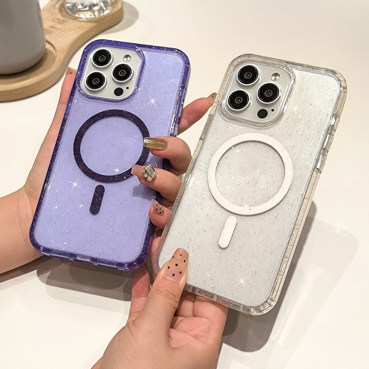 For iPhone 16 Glitter Powder TPU Hybrid PC MagSafe Phone Case(Transparent) - iPhone 16 Cases by PMC Jewellery | Online Shopping South Africa | PMC Jewellery | Buy Now Pay Later Mobicred