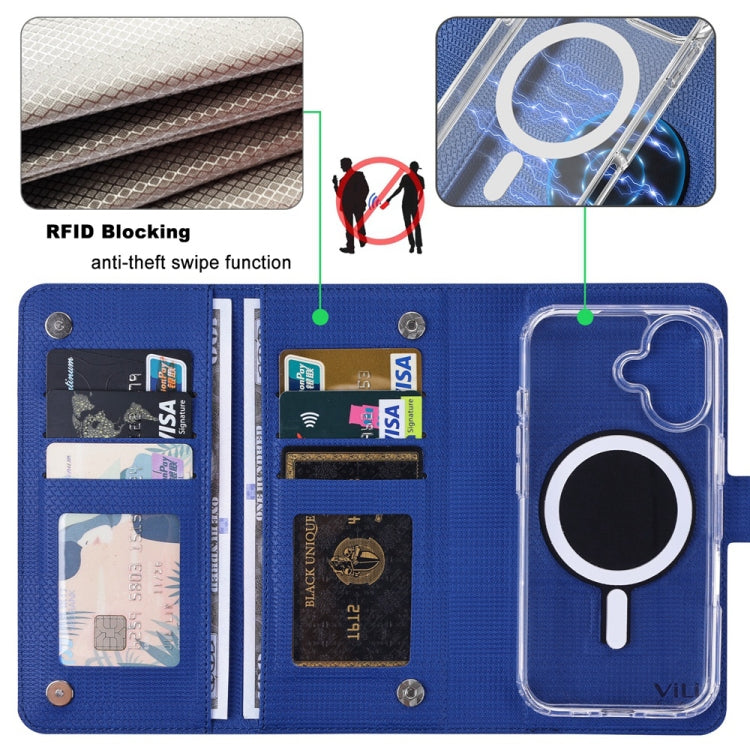 For iPhone 15 ViLi GHA-C Series RFID MagSafe Magnetic Flip Leather Phone Case(Blue) - free shipping - PMC Jewellery - Order now!