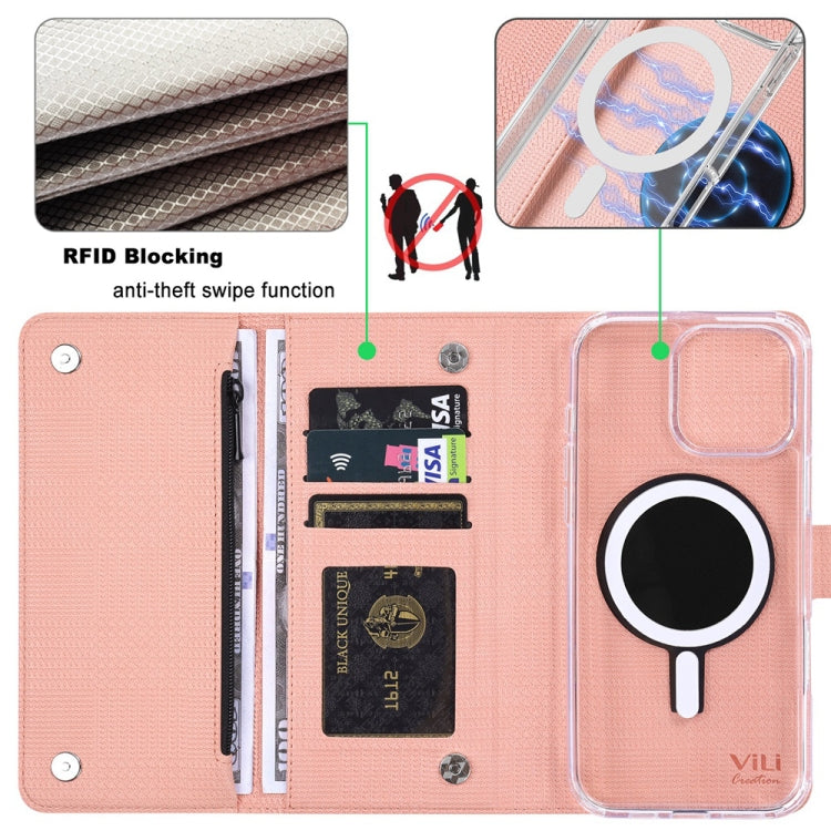 For iPhone 16 ViLi GHB-C Series RFID MagSafe Magnetic Flip Leather Phone Case(Pink) - iPhone 16 Cases by ViLi | Online Shopping South Africa | PMC Jewellery | Buy Now Pay Later Mobicred