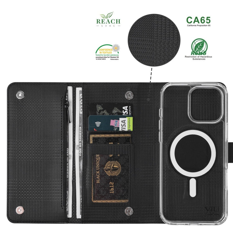 For iPhone 16 ViLi GHB-C Series RFID MagSafe Magnetic Flip Leather Phone Case(Black) - iPhone 16 Cases by ViLi | Online Shopping South Africa | PMC TechLife | Buy Now Pay Later Mobicred