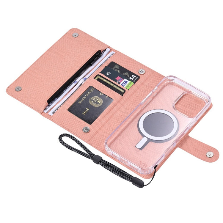 For iPhone 16 Plus ViLi GHB-C Series RFID MagSafe Magnetic Flip Leather Phone Case(Pink) - iPhone 16 Plus Cases by ViLi | Online Shopping South Africa | PMC TechLife | Buy Now Pay Later Mobicred