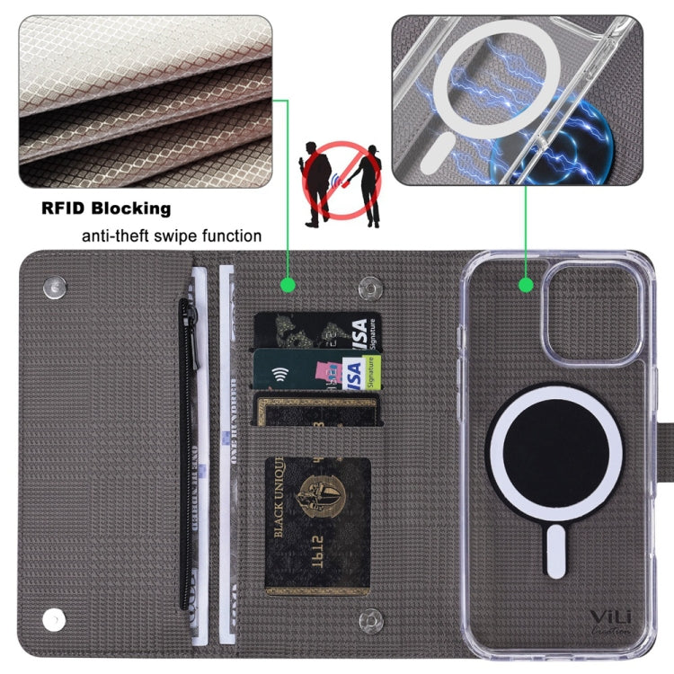 For iPhone 16 Pro ViLi GHB-C Series RFID MagSafe Magnetic Flip Leather Phone Case(Grey) - iPhone 16 Pro Cases by ViLi | Online Shopping South Africa | PMC TechLife | Buy Now Pay Later Mobicred