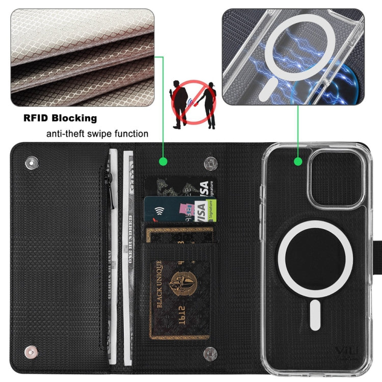 For iPhone 16 Pro Max ViLi GHB-C Series RFID MagSafe Magnetic Flip Leather Phone Case(Black) - iPhone 16 Pro Max Cases by ViLi | Online Shopping South Africa | PMC Jewellery | Buy Now Pay Later Mobicred