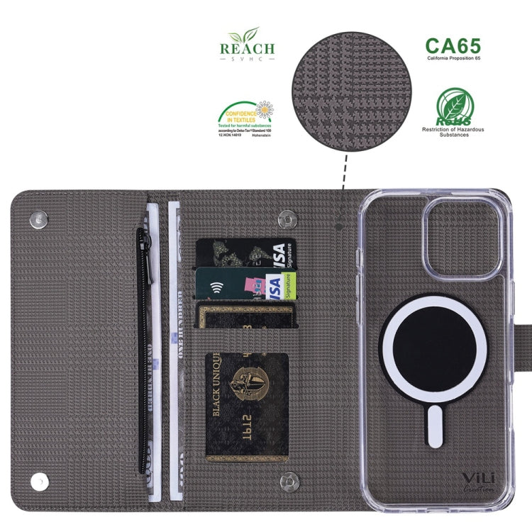 For iPhone 15 ViLi GHB-C Series RFID MagSafe Magnetic Flip Leather Phone Case(Grey) - free shipping - PMC Jewellery - Order now!