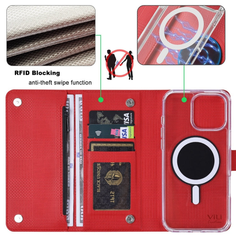 For iPhone 15 ViLi GHB-C Series RFID MagSafe Magnetic Flip Leather Phone Case(Red) - free shipping - PMC Jewellery - Order now!