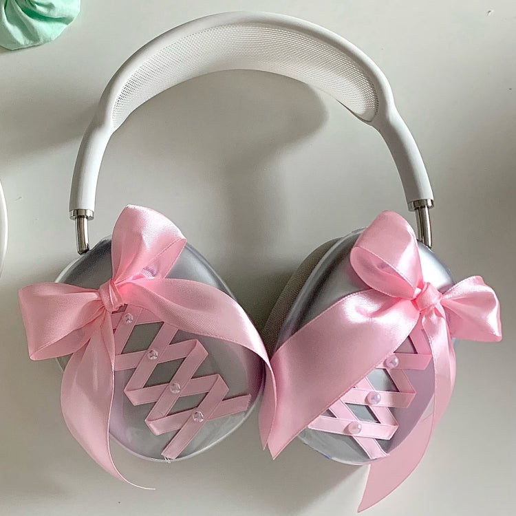 For Apple AirPods Max Headphones Ribbon Transparent Protective Case(Pink) - For AirPods Max by PMC Jewellery | Online Shopping South Africa | PMC Jewellery | Buy Now Pay Later Mobicred