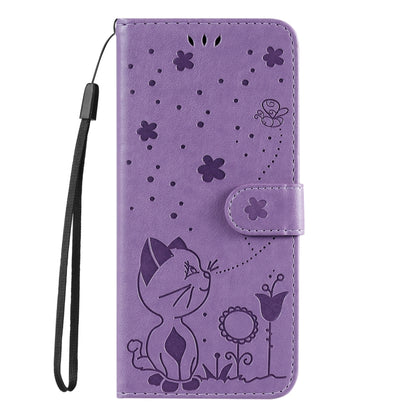 For Samsung Galaxy S25 / S24 5G Cat and Bee Embossed Flip Leather Phone Case(Purple) - Galaxy S25 5G Cases by PMC Jewellery | Online Shopping South Africa | PMC Jewellery | Buy Now Pay Later Mobicred