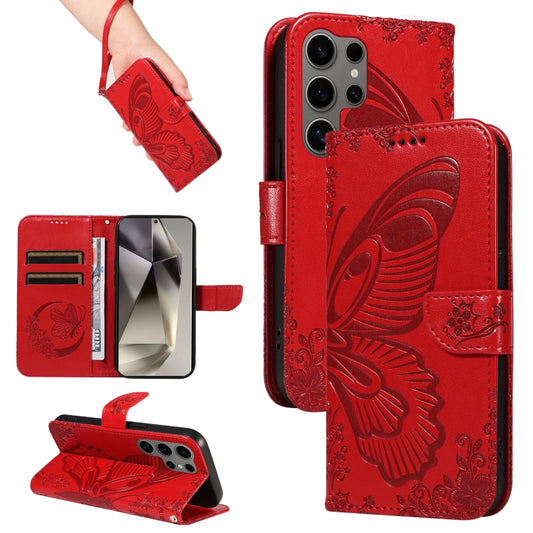 For Samsung Galaxy S25 Ultra 5G Swallowtail Butterfly Embossed Leather Phone Case(Red) - Galaxy S25 Ultra 5G Cases by PMC Jewellery | Online Shopping South Africa | PMC Jewellery | Buy Now Pay Later Mobicred