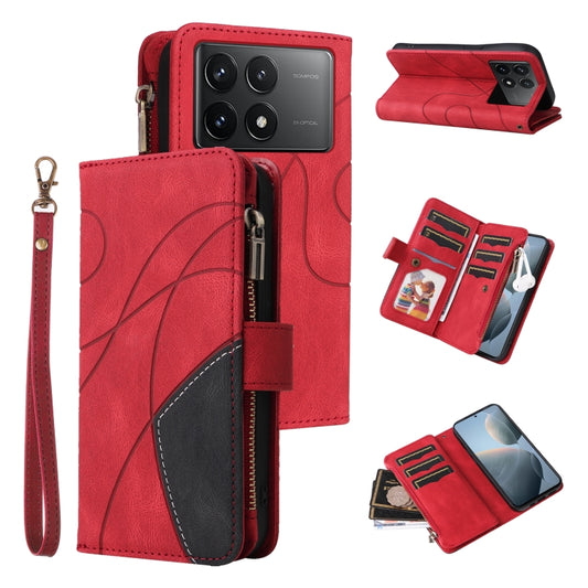 For Redmi K70 Dual-color 9 Card Slots Zipper Wallet Leather Phone Case(Red) - K70 Cases by PMC Jewellery | Online Shopping South Africa | PMC Jewellery | Buy Now Pay Later Mobicred