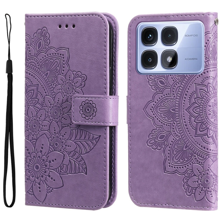 For Redmi K70 Ultra Seven-petal Flowers Embossing Leather Phone Case(Light Purple) - Xiaomi Cases by PMC Jewellery | Online Shopping South Africa | PMC Jewellery | Buy Now Pay Later Mobicred