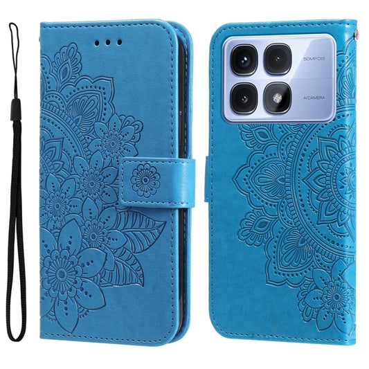 For Redmi K70 Ultra Seven-petal Flowers Embossing Leather Phone Case(Blue) - Xiaomi Cases by PMC Jewellery | Online Shopping South Africa | PMC Jewellery | Buy Now Pay Later Mobicred