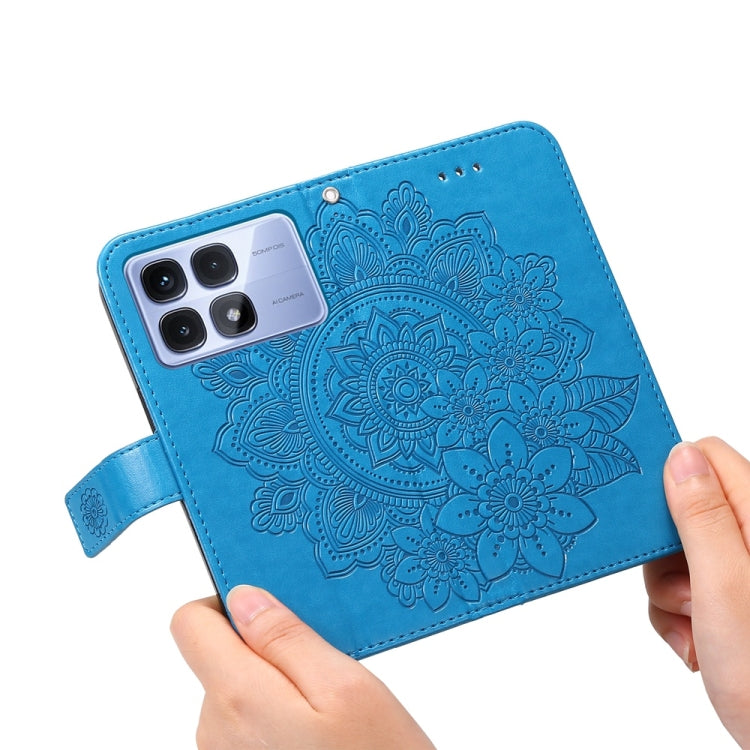 For Redmi K70 Ultra Seven-petal Flowers Embossing Leather Phone Case(Blue) - Xiaomi Cases by PMC Jewellery | Online Shopping South Africa | PMC Jewellery | Buy Now Pay Later Mobicred