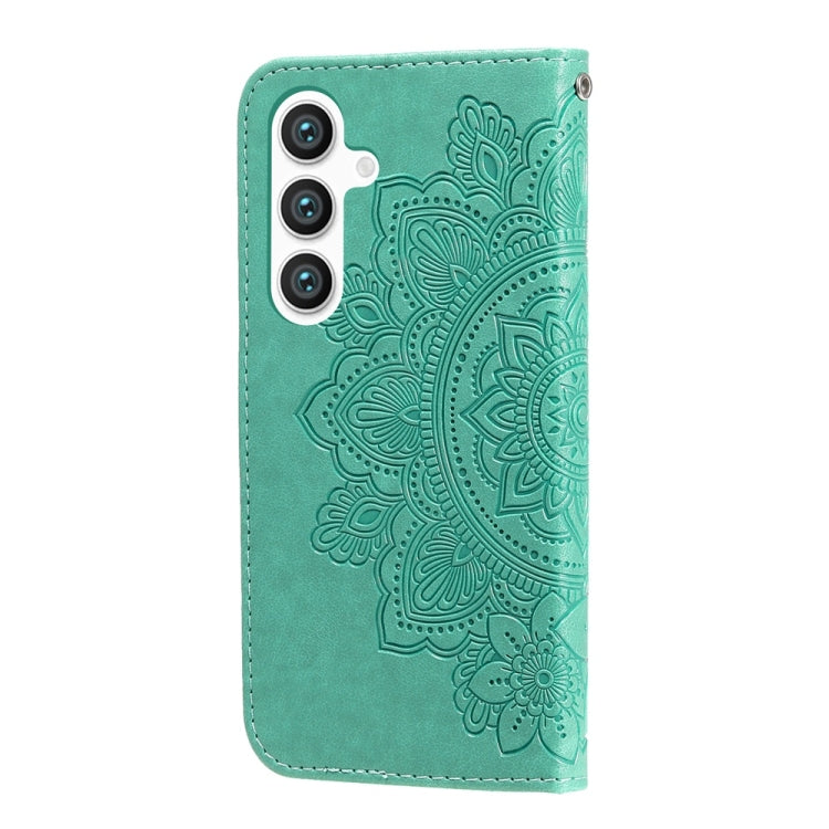 For Samsung Galaxy S25 5G Seven-petal Flowers Embossing Leather Phone Case(Green) - Galaxy S25 5G Cases by PMC Jewellery | Online Shopping South Africa | PMC Jewellery | Buy Now Pay Later Mobicred