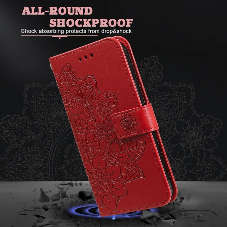 For Samsung Galaxy S25 5G Seven-petal Flowers Embossing Leather Phone Case(Red) - Galaxy S25 5G Cases by PMC Jewellery | Online Shopping South Africa | PMC Jewellery | Buy Now Pay Later Mobicred