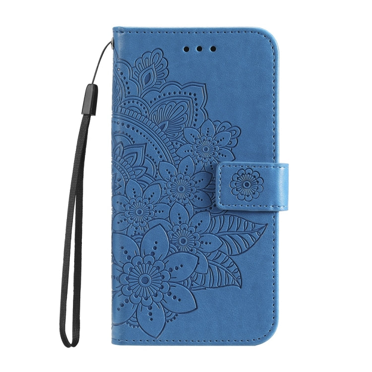 For Samsung Galaxy S25+ 5G Seven-petal Flowers Embossing Leather Phone Case(Blue) - Galaxy S25+ 5G Cases by PMC Jewellery | Online Shopping South Africa | PMC Jewellery | Buy Now Pay Later Mobicred