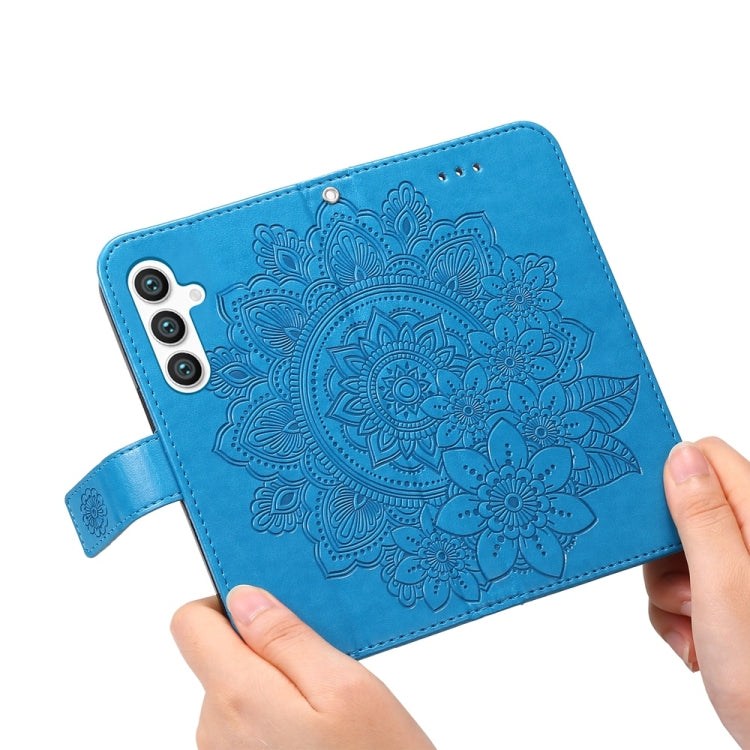 For Samsung Galaxy S25+ 5G Seven-petal Flowers Embossing Leather Phone Case(Blue) - Galaxy S25+ 5G Cases by PMC Jewellery | Online Shopping South Africa | PMC Jewellery | Buy Now Pay Later Mobicred