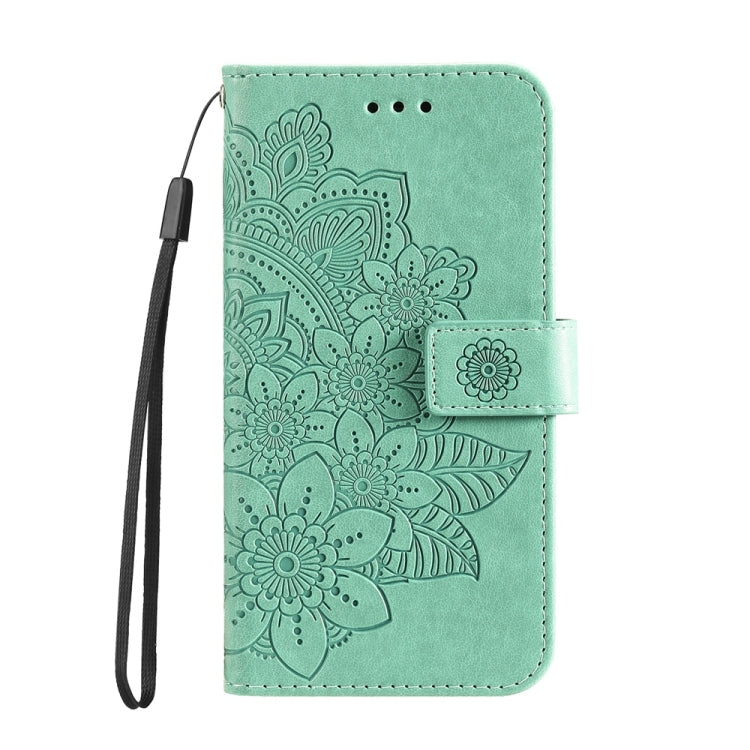 For Samsung Galaxy S25 Ultra 5G Seven-petal Flowers Embossing Leather Phone Case(Green) - Galaxy S25 Ultra 5G Cases by PMC Jewellery | Online Shopping South Africa | PMC Jewellery | Buy Now Pay Later Mobicred