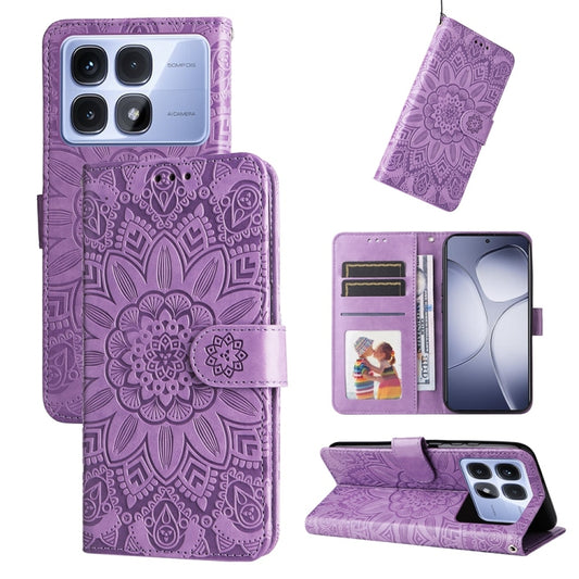 For Redmi K70 Ultra Embossed Sunflower Leather Phone Case(Purple) - Xiaomi Cases by PMC Jewellery | Online Shopping South Africa | PMC Jewellery | Buy Now Pay Later Mobicred