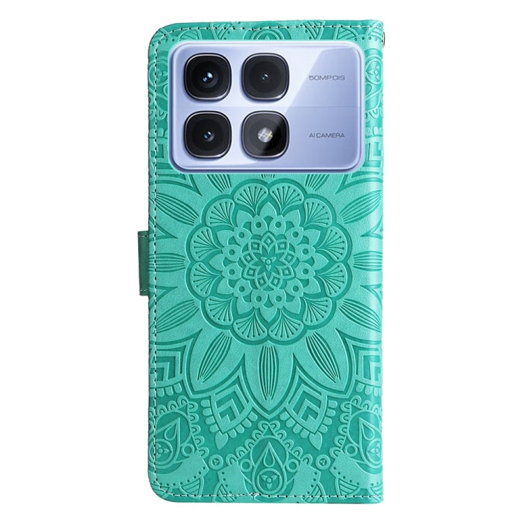 For Redmi K70 Ultra Embossed Sunflower Leather Phone Case(Green) - Xiaomi Cases by PMC Jewellery | Online Shopping South Africa | PMC Jewellery | Buy Now Pay Later Mobicred