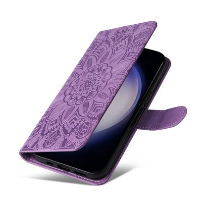 For Samsung Galaxy S25 5G Embossed Sunflower Leather Phone Case(Purple) - Galaxy S25 5G Cases by PMC Jewellery | Online Shopping South Africa | PMC Jewellery | Buy Now Pay Later Mobicred