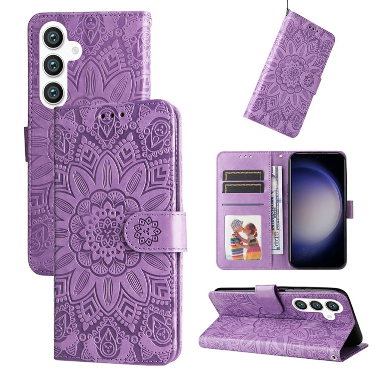 For Samsung Galaxy S25+ 5G Embossed Sunflower Leather Phone Case(Purple) - Galaxy S25+ 5G Cases by PMC Jewellery | Online Shopping South Africa | PMC Jewellery | Buy Now Pay Later Mobicred