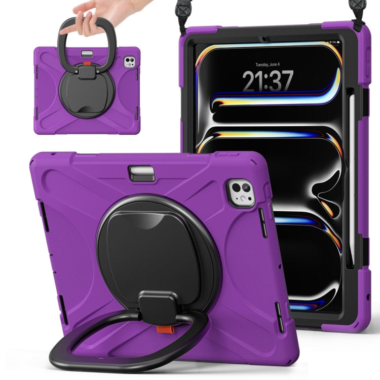 For iPad Pro 13 2024 Silicone Hybrid PC Tablet Case with Holder & Shoulder Strap(Purple) - iPad Pro 13 2024 Cases by PMC Jewellery | Online Shopping South Africa | PMC Jewellery | Buy Now Pay Later Mobicred