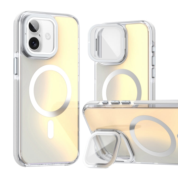For iPhone 16 MagSafe Gradient Color Lens Film Phone Case with Lens Fold Holder(White) - iPhone 16 Cases by PMC TechLife | Online Shopping South Africa | PMC TechLife | Buy Now Pay Later Mobicred