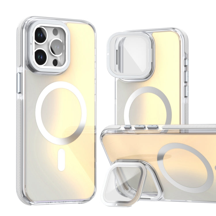 For iPhone 16 Pro MagSafe Gradient Color Lens Film Phone Case with Lens Fold Holder(White) - iPhone 16 Pro Cases by PMC TechLife | Online Shopping South Africa | PMC TechLife | Buy Now Pay Later Mobicred